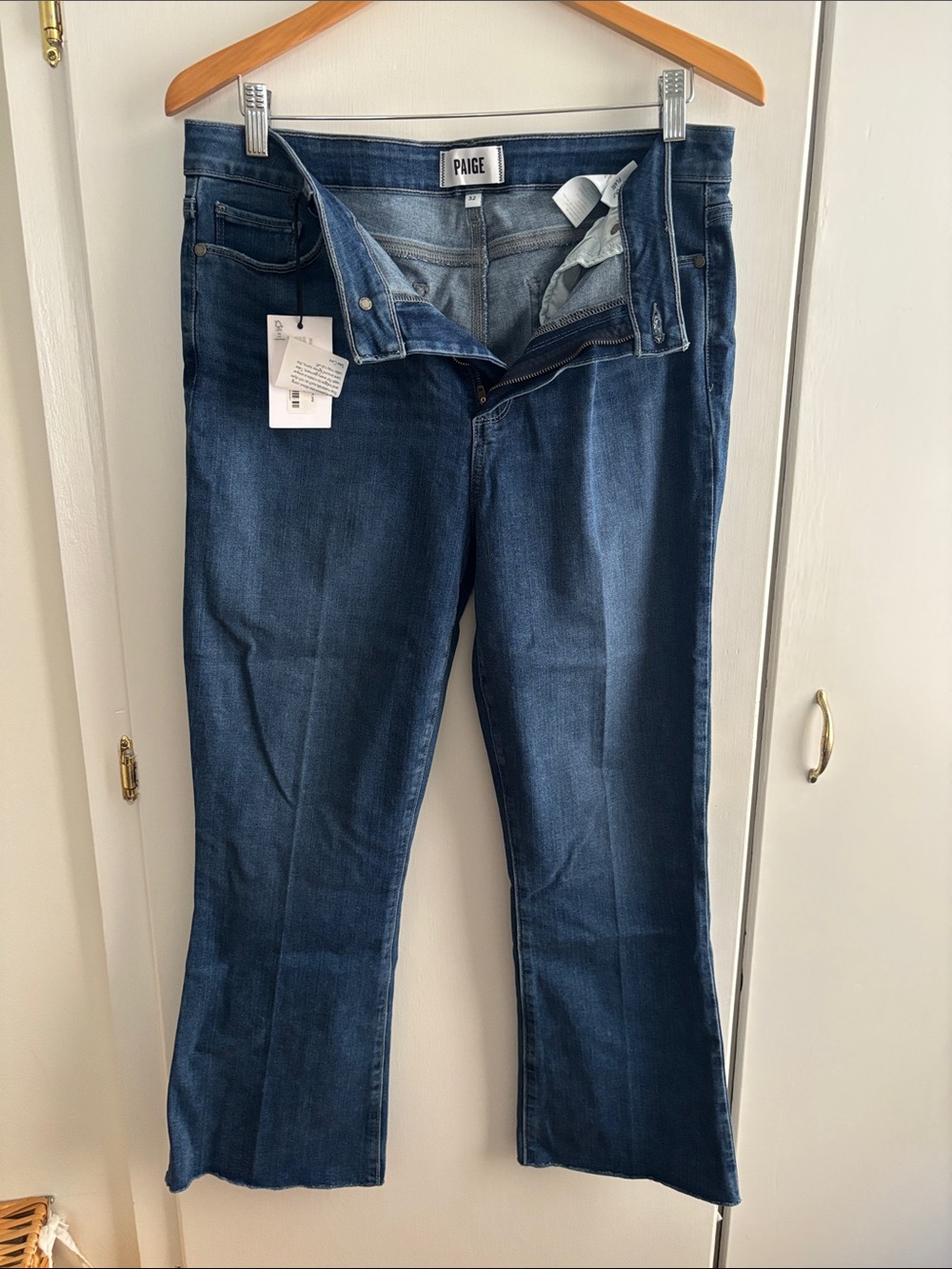 PAIGE Women's Dark Blue Rory copped flare jeans